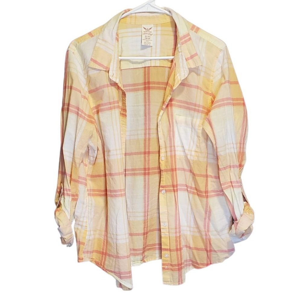 Faded Glory XL Yellow/Orange Plaid Button Up